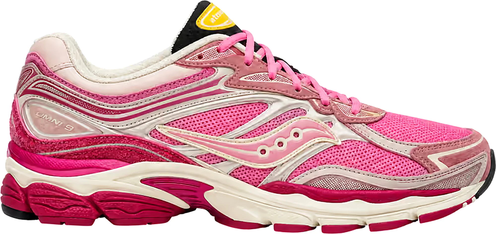 atmos x Saucony ProGrid Omni 9 Pink Flamingo - vista laterale esterna"