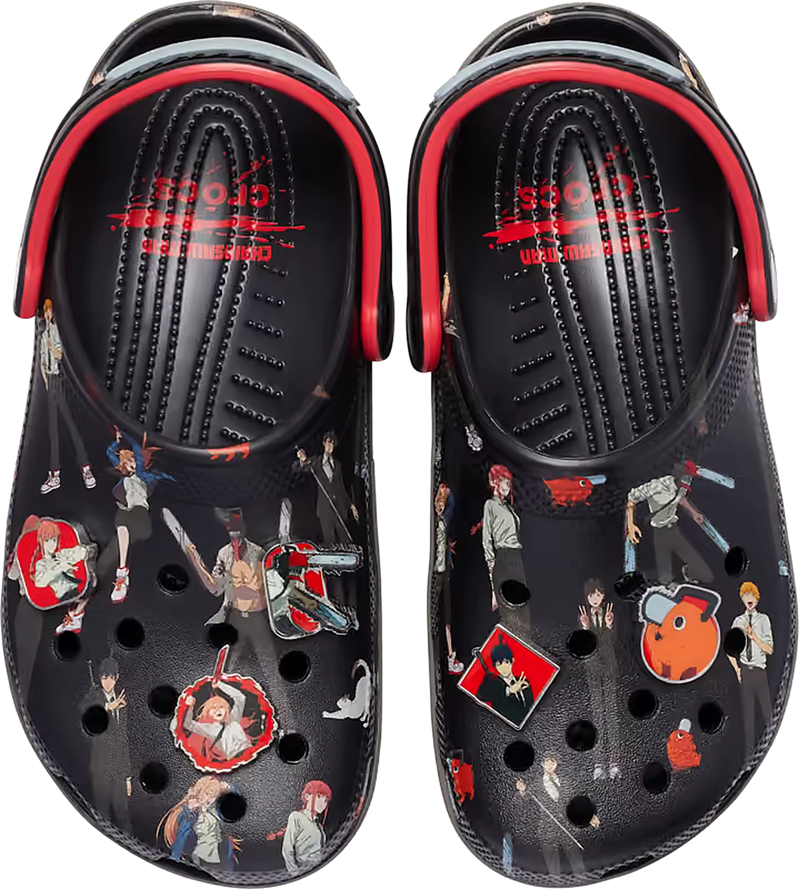Chainsaw Man x Crocs Classic Clog Characters 213927-90H - vista dall alto del paio"