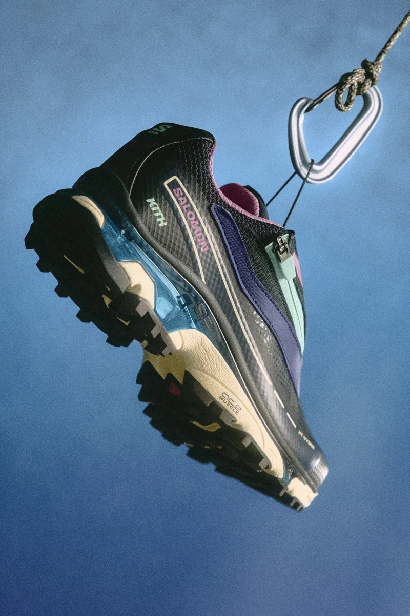 Kith x Salomon XT-VYGR2 Dark Navy Dusty Orchid Transparent - dettaglio tallone e intersuola"